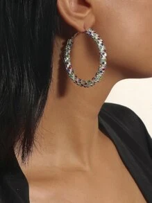 1 Pair Fashionable 7-Color Rhinestone C-Shape Hoop Earrings, Suitable For Women's Daily Wear And Gift - Multicolor - View 12