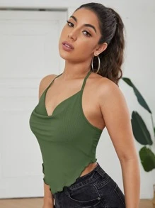 SHEIN Privé 垂褶領後繫帶手帕上衣 - 軍綠色 - 查看 3