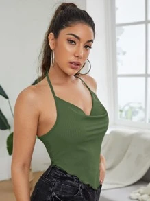 SHEIN Privé 垂褶領後繫帶手帕上衣 - 軍綠色 - 查看 5