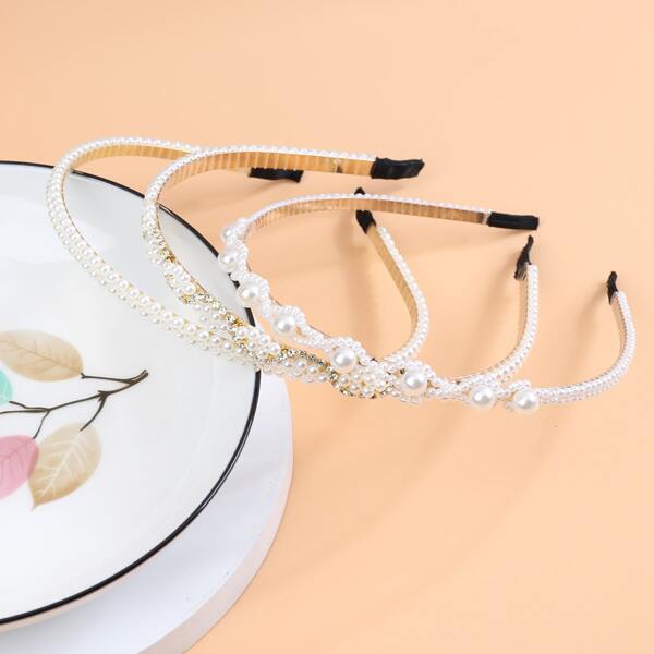 

3pcs Toddler Girls Faux Pearl Decor Headband, Multicolor