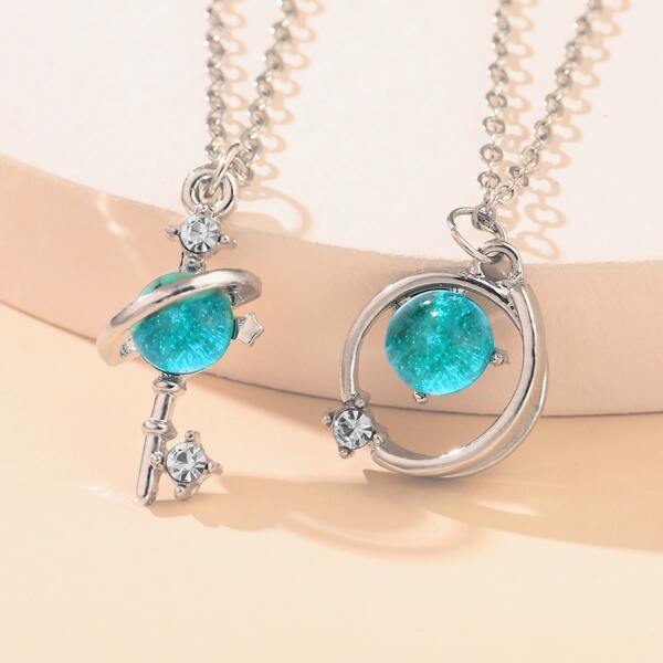 

2pcs Kids Planet Pendant Necklace, Silver
