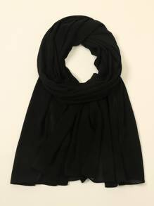 1pc Women's Solid Color Scarf With Natural Wrinkle Design, Popular Daily Accessory - Black - View 1