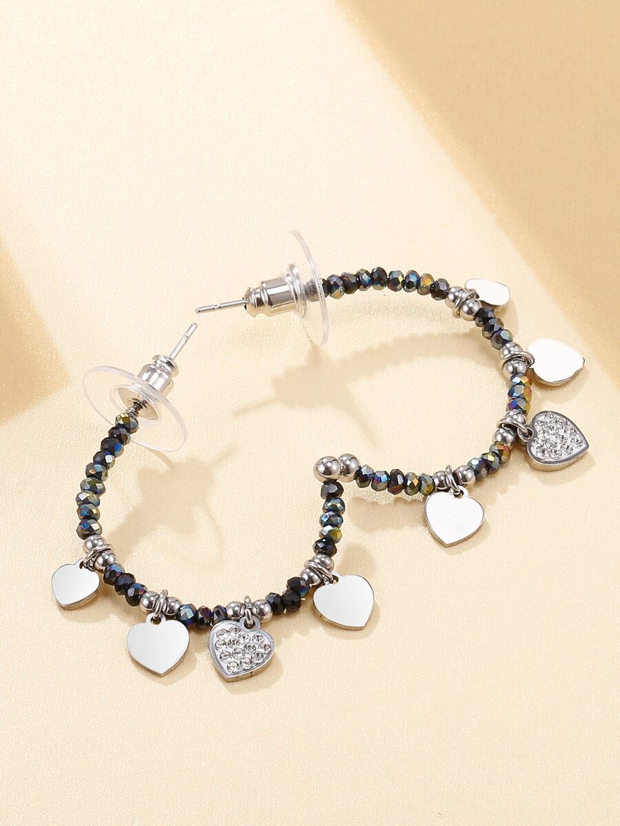 心形吊墜串珠開口耳環