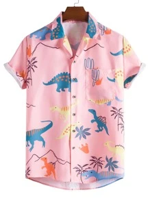Manfinity Chillmode 男士隨意恐龍印花襯衫 - 彩色 - 查看 1
