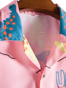 Manfinity Chillmode 男士隨意恐龍印花襯衫 - 彩色 - 查看 3