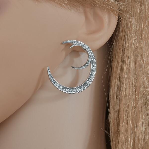 

Rhinestone Decor Moon Design Earrings, Silver