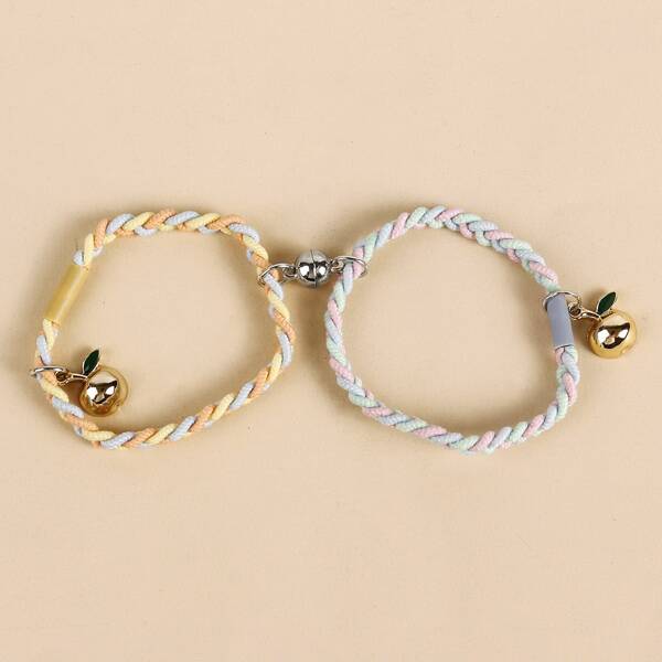 

2pcs Apple Charm Bracelet, Multicolor