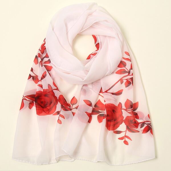 

Flower Print Scarf, White