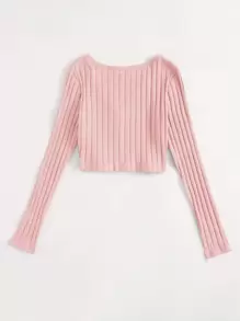 SHEIN EZwear v領紐扣羅紋上衣 - 淺粉色 - 查看 2