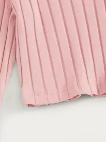 SHEIN EZwear v領紐扣羅紋上衣 - 淺粉色 - 查看 5