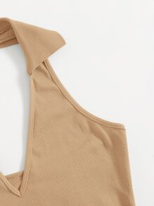 Muchica Open Back Crop Halter Top - Khaki - View 5