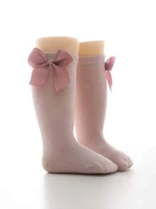 Calcetines Decorados Con Lazo Para Bebés - Rosa - Ver 1
