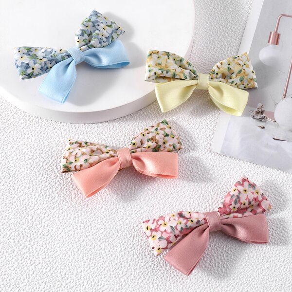 

4pcs Girls Bow Decor Hair Clip, Multicolor