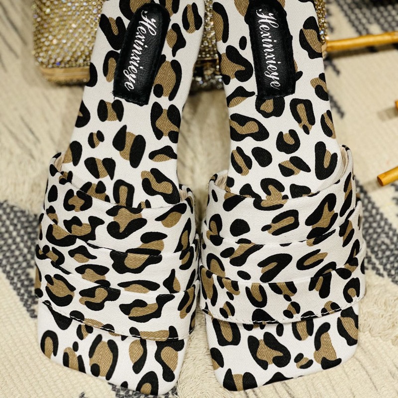 

Leopard Slide Sandals, White