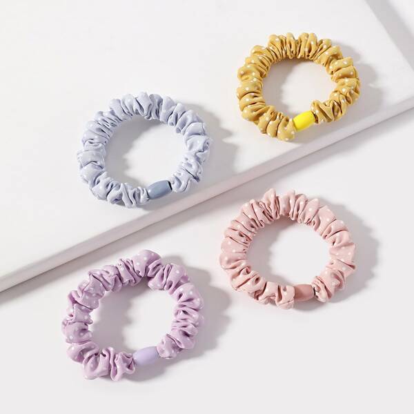 

4pcs Toddler Girls Polka Dot Scrunchie, Multicolor
