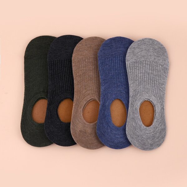 

5pairs Men Simple Plain Socks, Multicolor