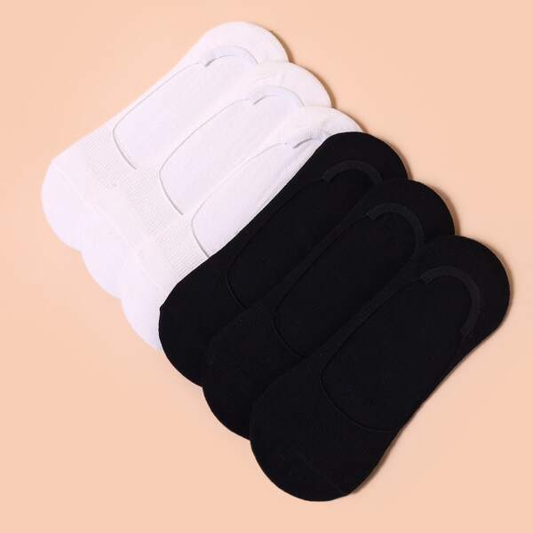 

6pairs Solid Invisible Socks, Black and white