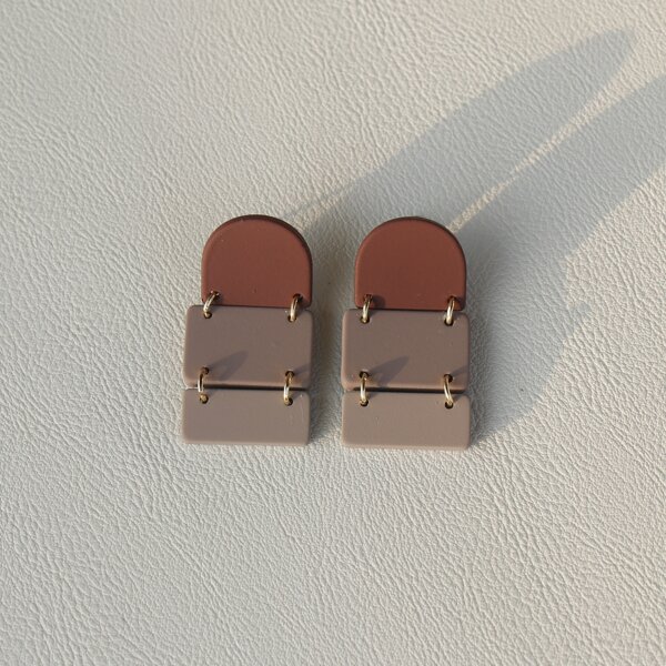 

Color Block Geometric Drop Earrings, Coffee brown