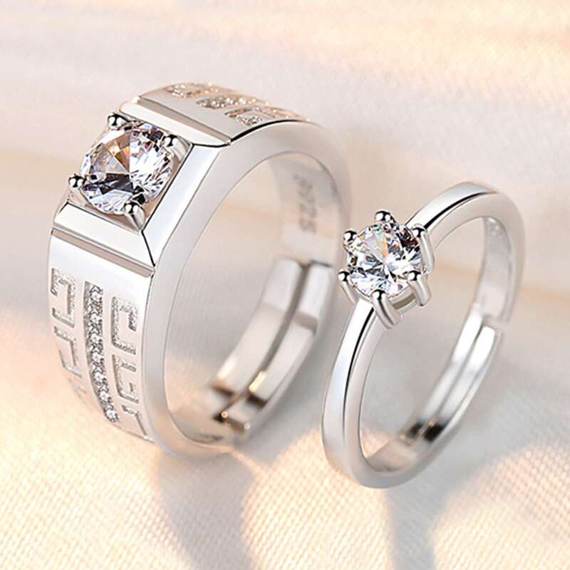 

2pcs Guys Rhinestone Decor Ring, Silver