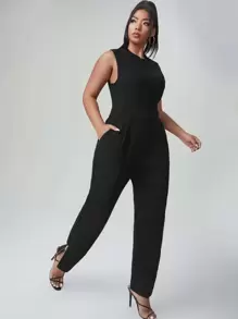 Sylvia Mollie Jumpsuits Plus Size Dây kéo màu trơn Giải trí - màu đen - Xem 1