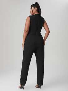 Sylvia Mollie Jumpsuits Plus Size Dây kéo màu trơn Giải trí - màu đen - Xem 2
