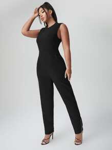 Sylvia Mollie Jumpsuits Plus Size Dây kéo màu trơn Giải trí - màu đen - Xem 5