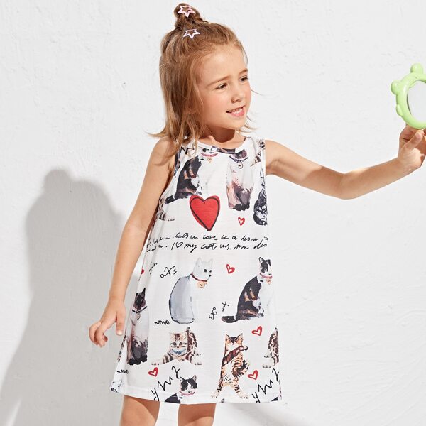

Toddler Girls Cat And Slogan Graphic Tank Dress, Multicolor