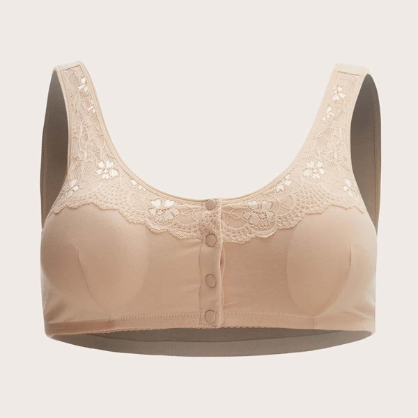 

Plus Lace Trim Button Front Bralette, Apricot