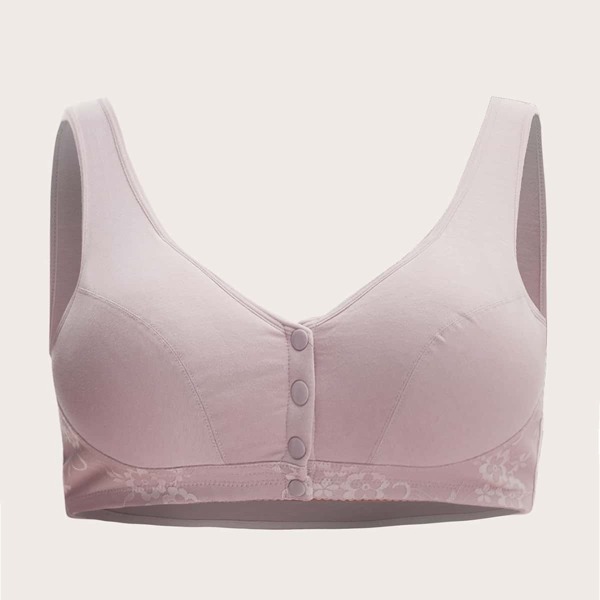 

Plus Button Front Bralette, Baby pink