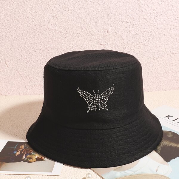 

Rhinestone Butterfly Decor Bucket Hat, Black