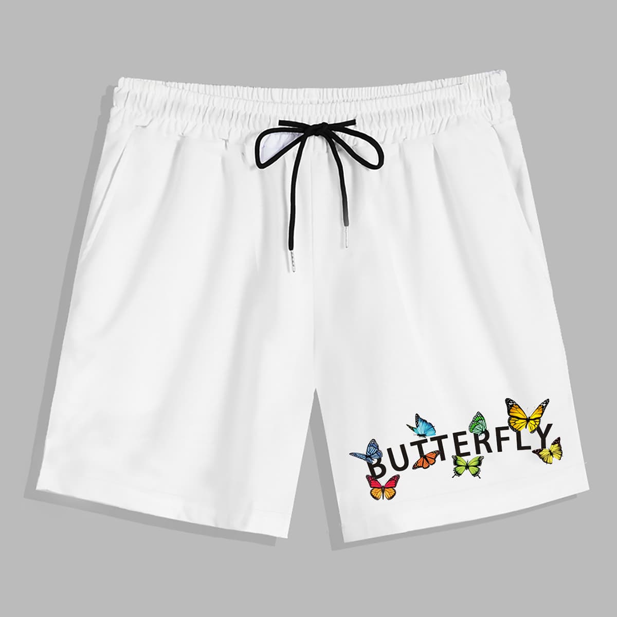 

Guys Letter Butterfly Graphic Drawstring Shorts, White