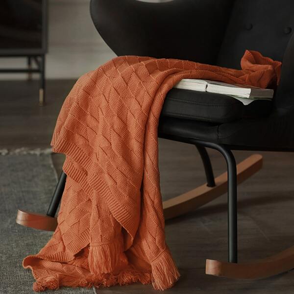 

Solid Color Knitted Tassel Blanket, Orange