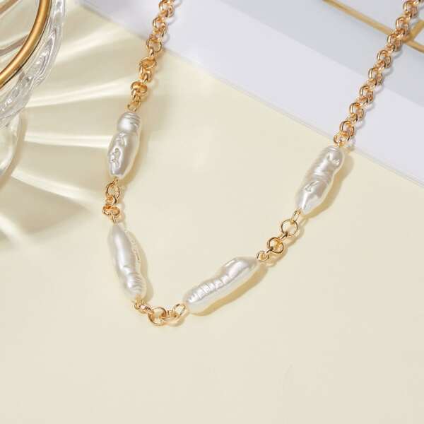 

Faux Pearl Decor Necklace, Gold