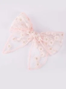 3pcs Girls Flower Embroidered Bow Decor Hair Clip - Multicolor - View 3