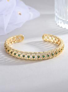 1款時尚簡約開口手鐲,適合女性日常佩戴 - 金黃色 - 查看 3