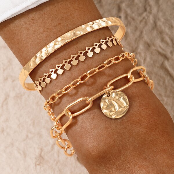 

4pcs Round Charm Bracelet, Gold