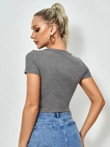 SHEIN EZwear Rib-knit Crop Top - Grey - View 2