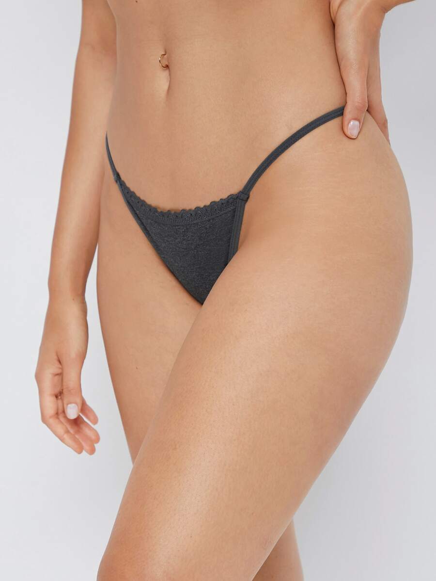 Tanga ribete con encaje - Negro - Ver 1