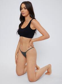 Tanga ribete con encaje - Negro - Ver 5