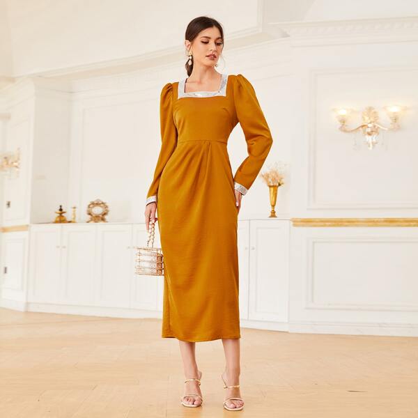 

Контрастные блестки Разрез на молнии Контрастный цвет Очаровательный Арабские платья, Имбирный