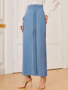 SHEIN Fold Pleated Solid Skirt - Blue - View 3