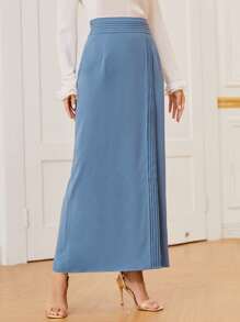 SHEIN Fold Pleated Solid Skirt - Blue - View 4