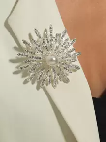 1pc Rhinestone & Faux Pearl Brooch - Silver - View 1
