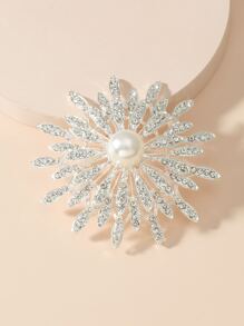 1pc Rhinestone & Faux Pearl Brooch - Silver - View 2