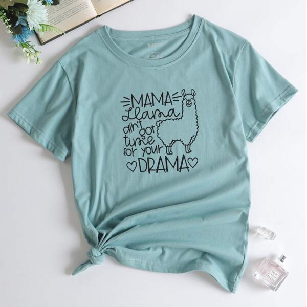 

Llama And Slogan Graphic Tee, Cadet blue