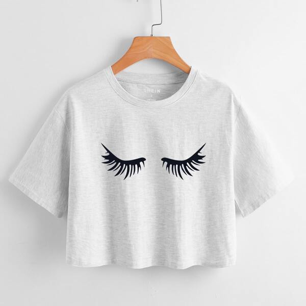

Eyelash Print Crop Tee, Light grey