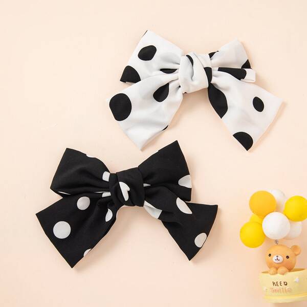 

2pcs Toddler Girls Polka Dot Bow Decor Hair Clip, Multicolor