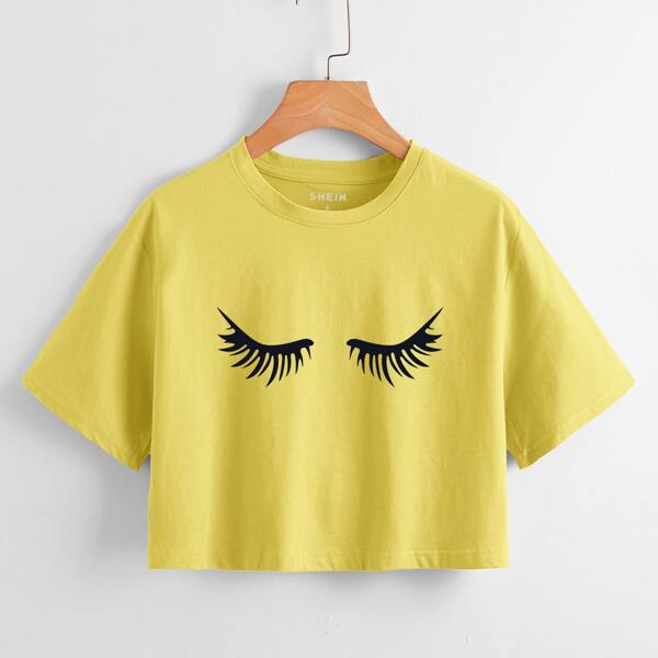 

Eyelash Print Crop Tee, Yellow