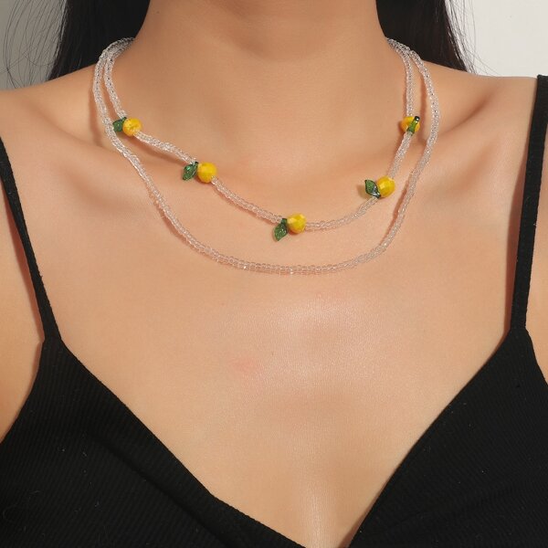 

2pcs Fruit Decor Beaded Necklace, Multicolor