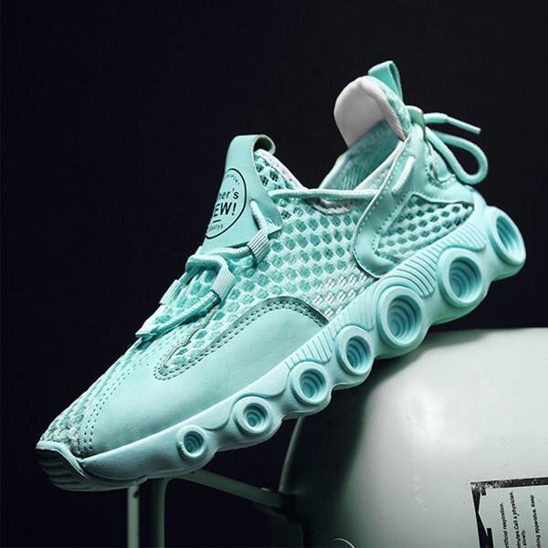 

Men Lace Up Decor Breathable Sneakers, Blue